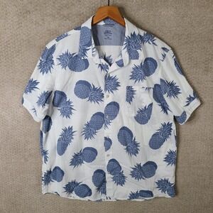 IZOD‎ Saltwater Shirt Mens XXL Blue White Pineapple Relaxed Classics Button Up